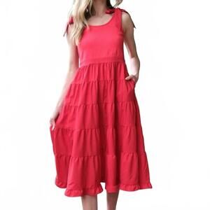 NEW HAILEY & CO shoulder tie tiered maxi dress in red